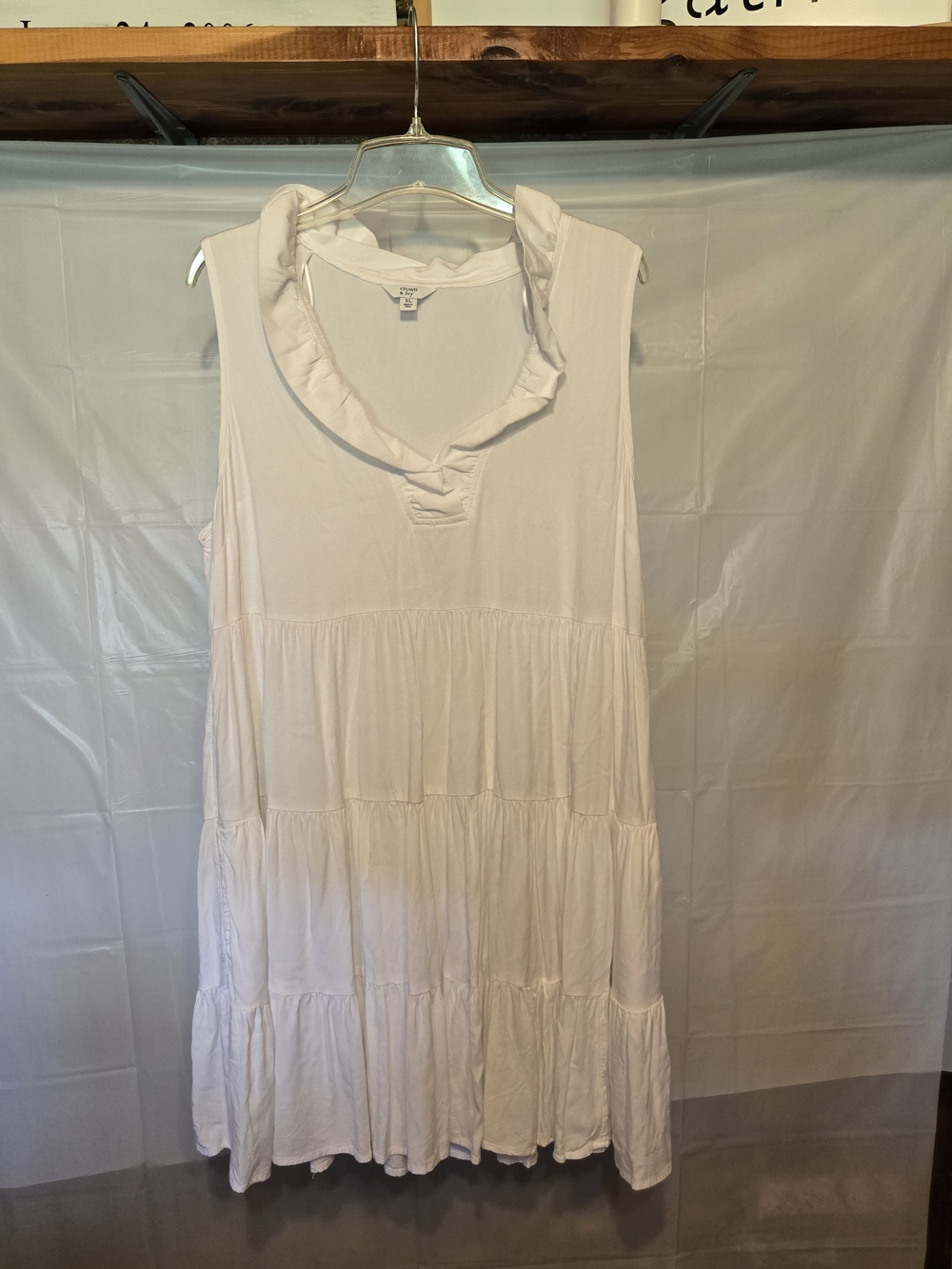 Crown & Ivy White Tiered Ruffle Neck Mini Dress